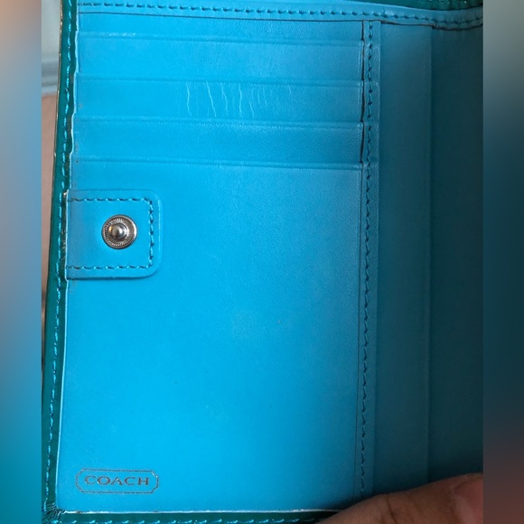 Coach French Calfskin Large Wallet Turquoise Teal - Picture 10 of 16